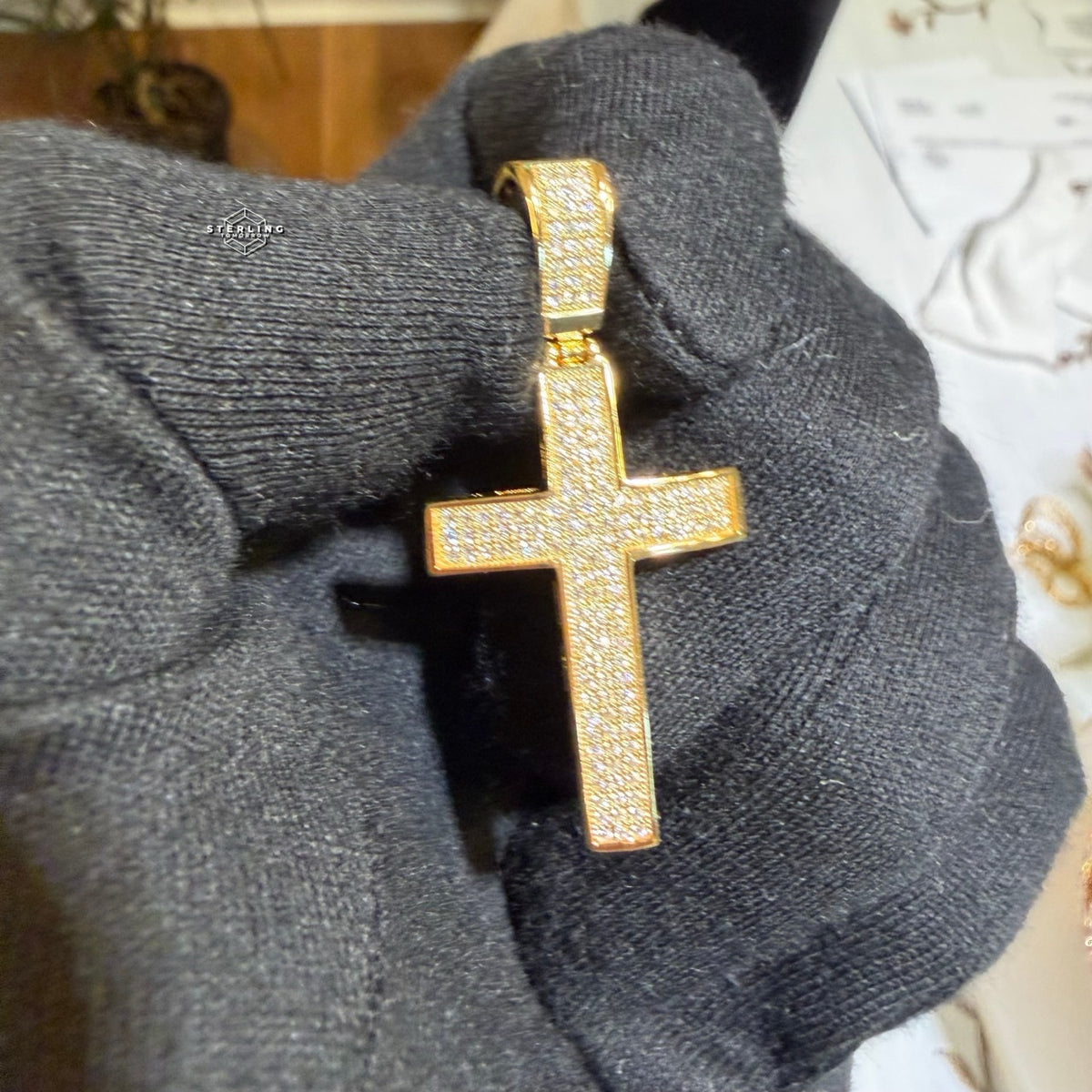 Moissanite Iced Cross Pendant 14k Gold Over 925 Silver