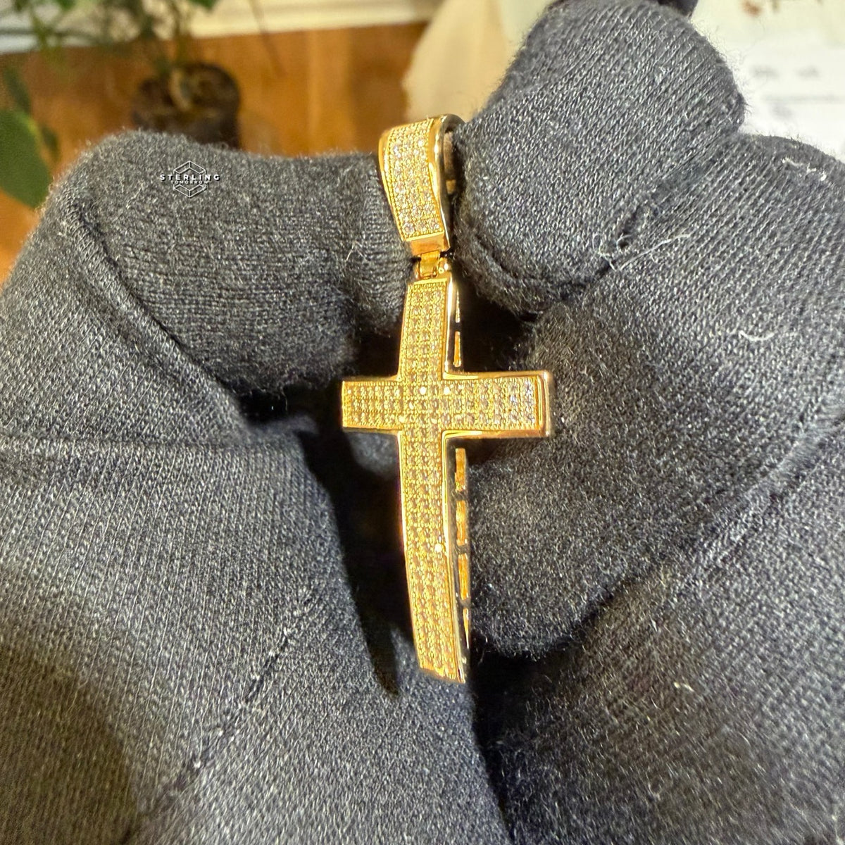 Moissanite Iced Cross Pendant 14k Gold Over 925 Silver