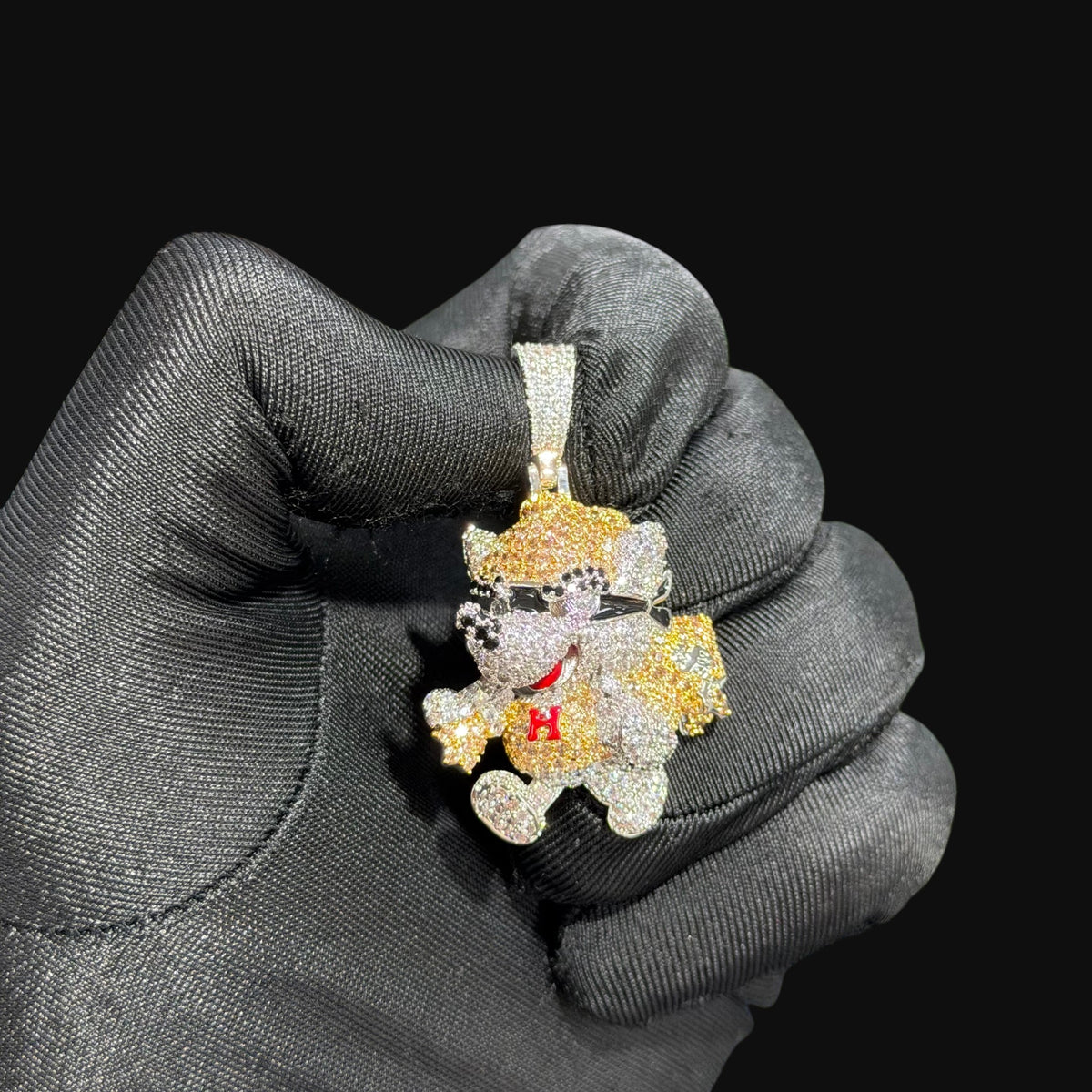 14K Gold Iced Out Designer Dog Pendant | CZ Diamond Hip Hop Puppy Necklace | Luxury Bling Charm