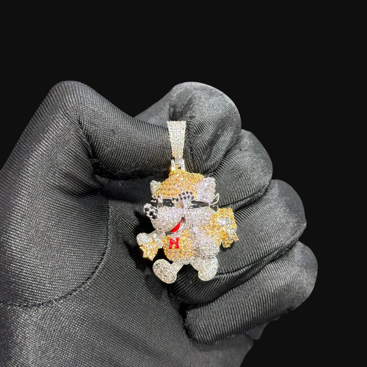 14K Gold Iced Out Designer Dog Pendant | CZ Diamond Hip Hop Puppy Necklace | Luxury Bling Charm