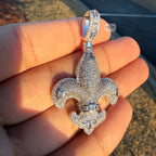 Fleur De Lis 14K White Gold Plated Iced Out Pendant