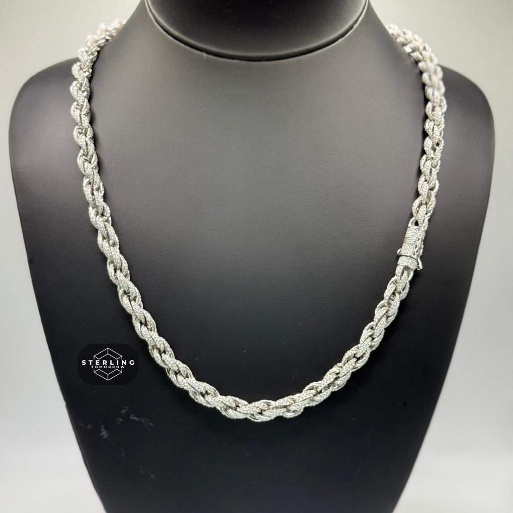 Moissanite Silver Iced Rope Chain - 7mm 22"