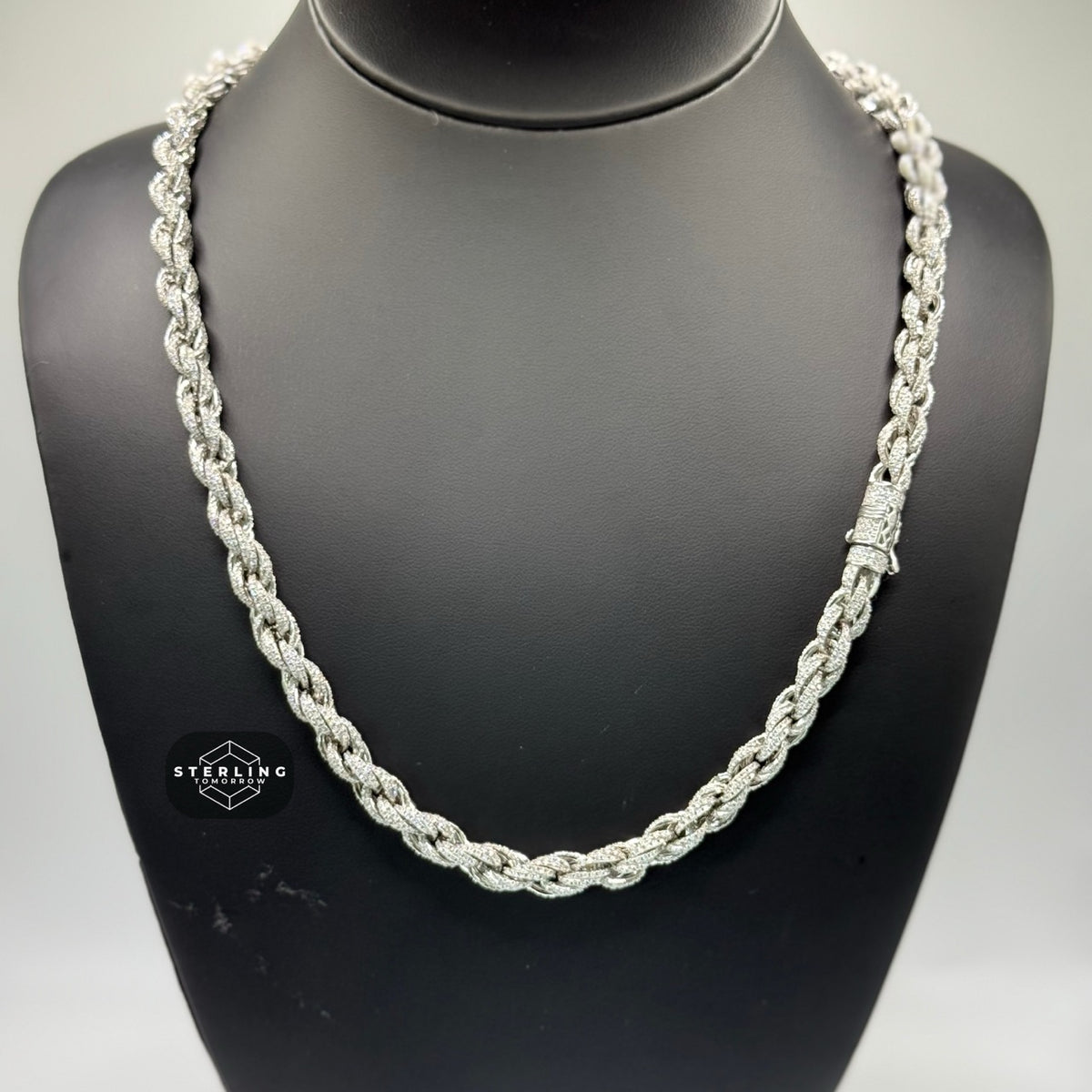 Moissanite Silver Iced Rope Chain - 7mm 22"