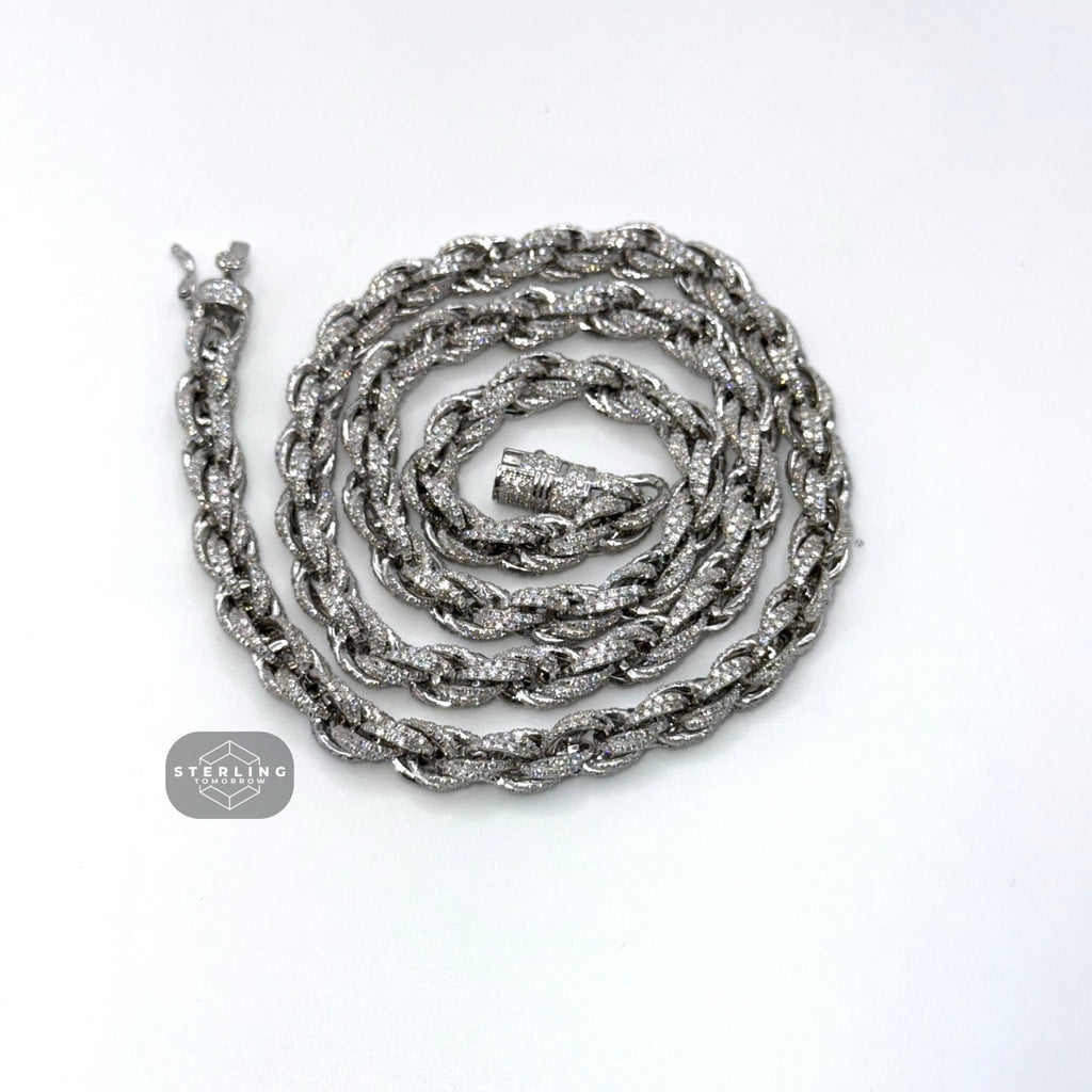 Moissanite Silver Iced Rope Chain - 7mm 22"