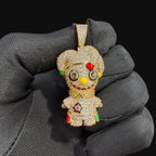 14K Gold Iced Out Voodoo Bear Pendant | CZ Diamond Hip Hop Necklace | Stitched Doll Bling Charm with Free 22–24" Chain