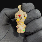14K Gold Iced Out Voodoo Bear Pendant | CZ Diamond Hip Hop Necklace | Stitched Doll Bling Charm with Free 22–24" Chain