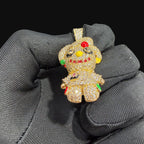 14K Gold Iced Out Voodoo Bear Pendant | CZ Diamond Hip Hop Necklace | Stitched Doll Bling Charm with Free 22–24" Chain