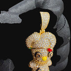 14K Gold Iced Out Voodoo Bear Pendant | CZ Diamond Hip Hop Necklace | Stitched Doll Bling Charm with Free 22–24" Chain