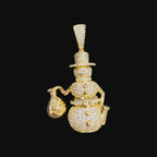 14K Gold Iced Out Snowman Pendant | CZ Diamond Hip Hop Necklace | Money Bag Bling Charm