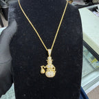 14K Gold Iced Out Snowman Pendant | CZ Diamond Hip Hop Necklace | Money Bag Bling Charm