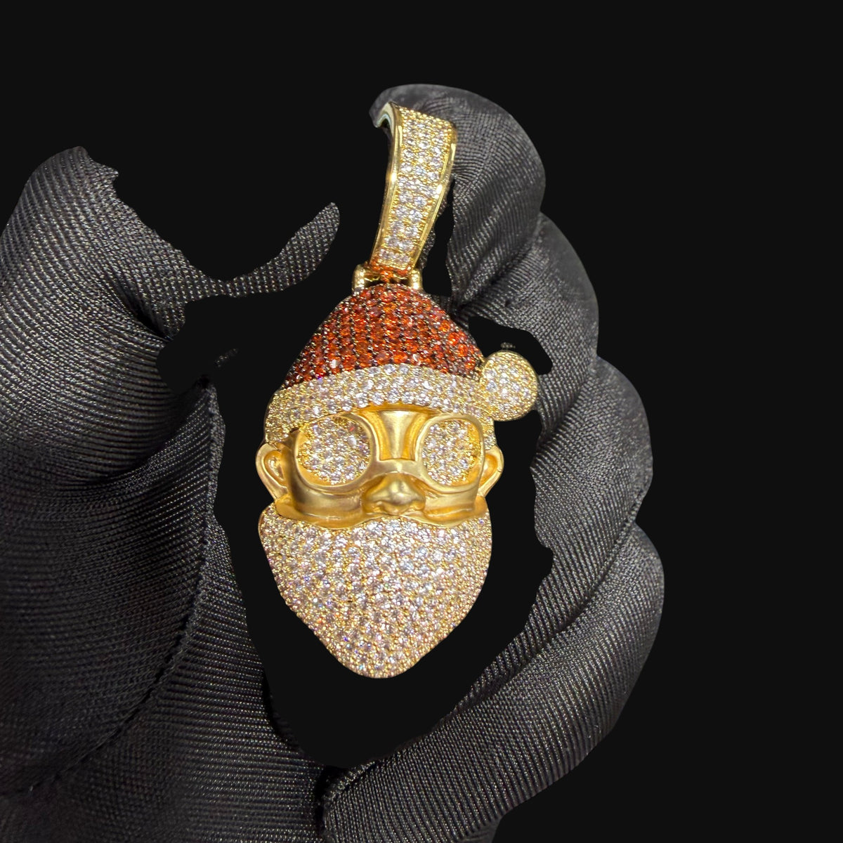 14K Gold Iced Out Santa Pendant | CZ Diamond Hip Hop Necklace | Christmas Bling Charm