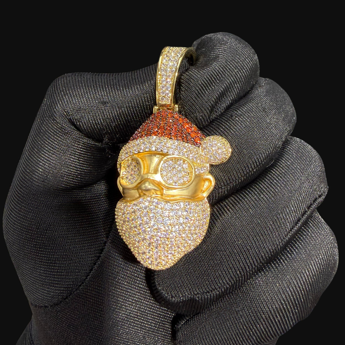 14K Gold Iced Out Santa Pendant | CZ Diamond Hip Hop Necklace | Christmas Bling Charm