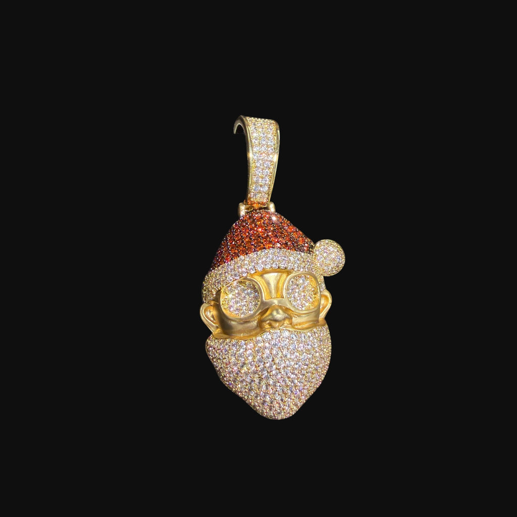 14K Gold Iced Out Santa Pendant | CZ Diamond Hip Hop Necklace | Christmas Bling Charm