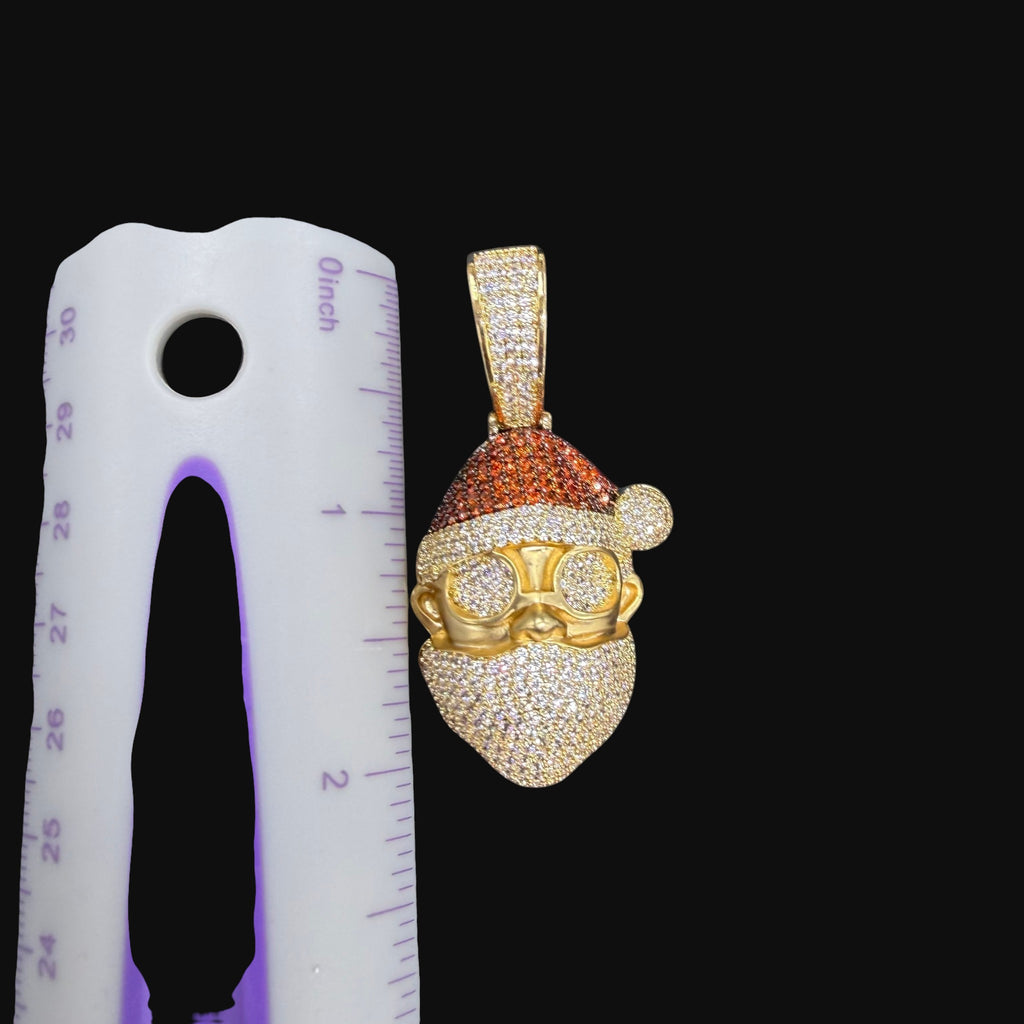 14K Gold Iced Out Santa Pendant | CZ Diamond Hip Hop Necklace | Christmas Bling Charm