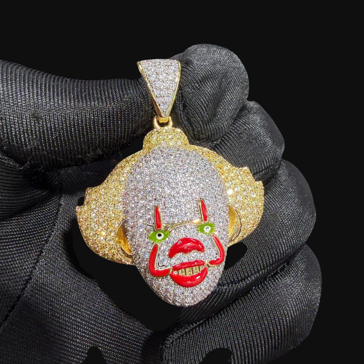 14K Gold Iced Out Clown Face Pendant | CZ Diamond Hip Hop Necklace | Carnival Mask Bling Charm