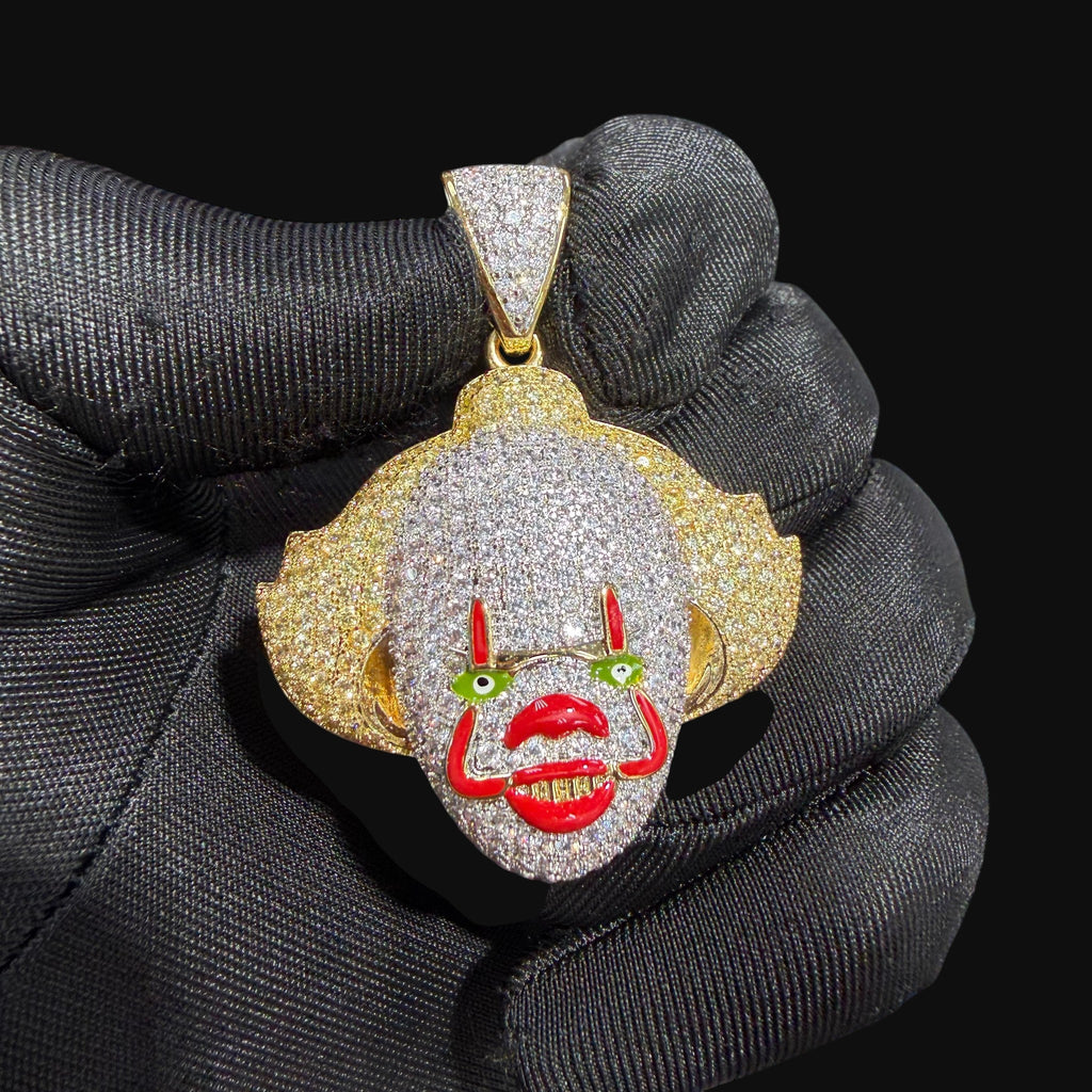 14K Gold Iced Out Clown Face Pendant | CZ Diamond Hip Hop Necklace | Carnival Mask Bling Charm