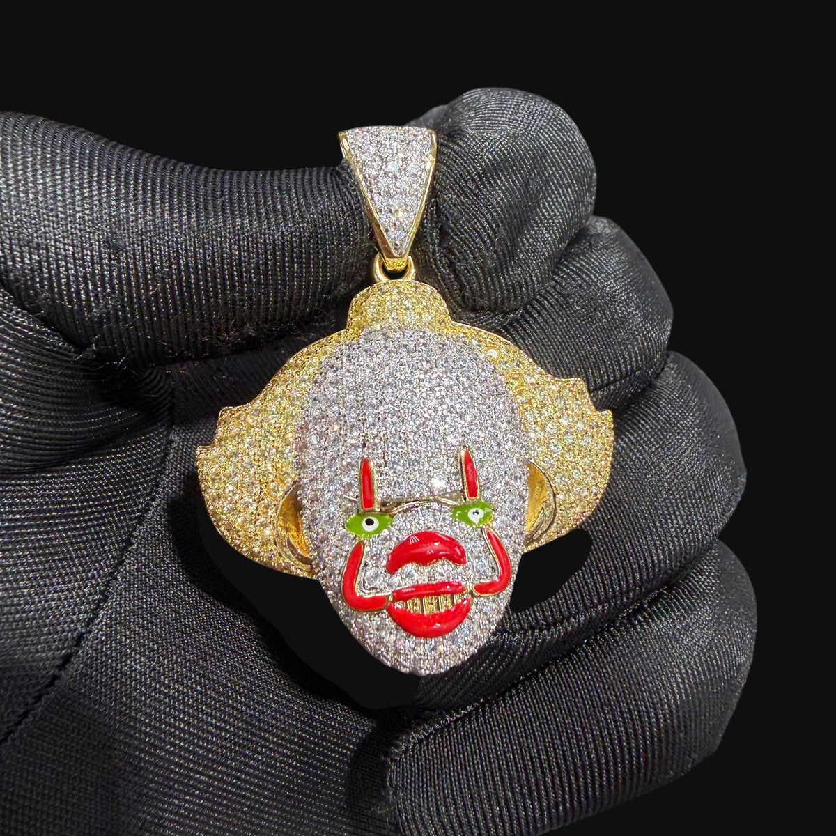 14K Gold Iced Out Clown Face Pendant | CZ Diamond Hip Hop Necklace | Carnival Mask Bling Charm