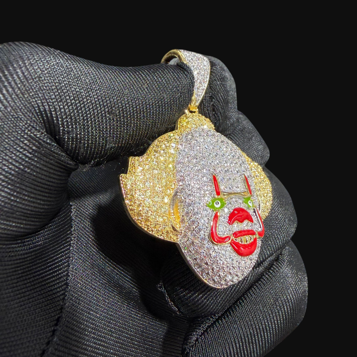 14K Gold Iced Out Clown Face Pendant | CZ Diamond Hip Hop Necklace | Carnival Mask Bling Charm