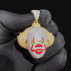 14K Gold Iced Out Clown Face Pendant | CZ Diamond Hip Hop Necklace | Carnival Mask Bling Charm