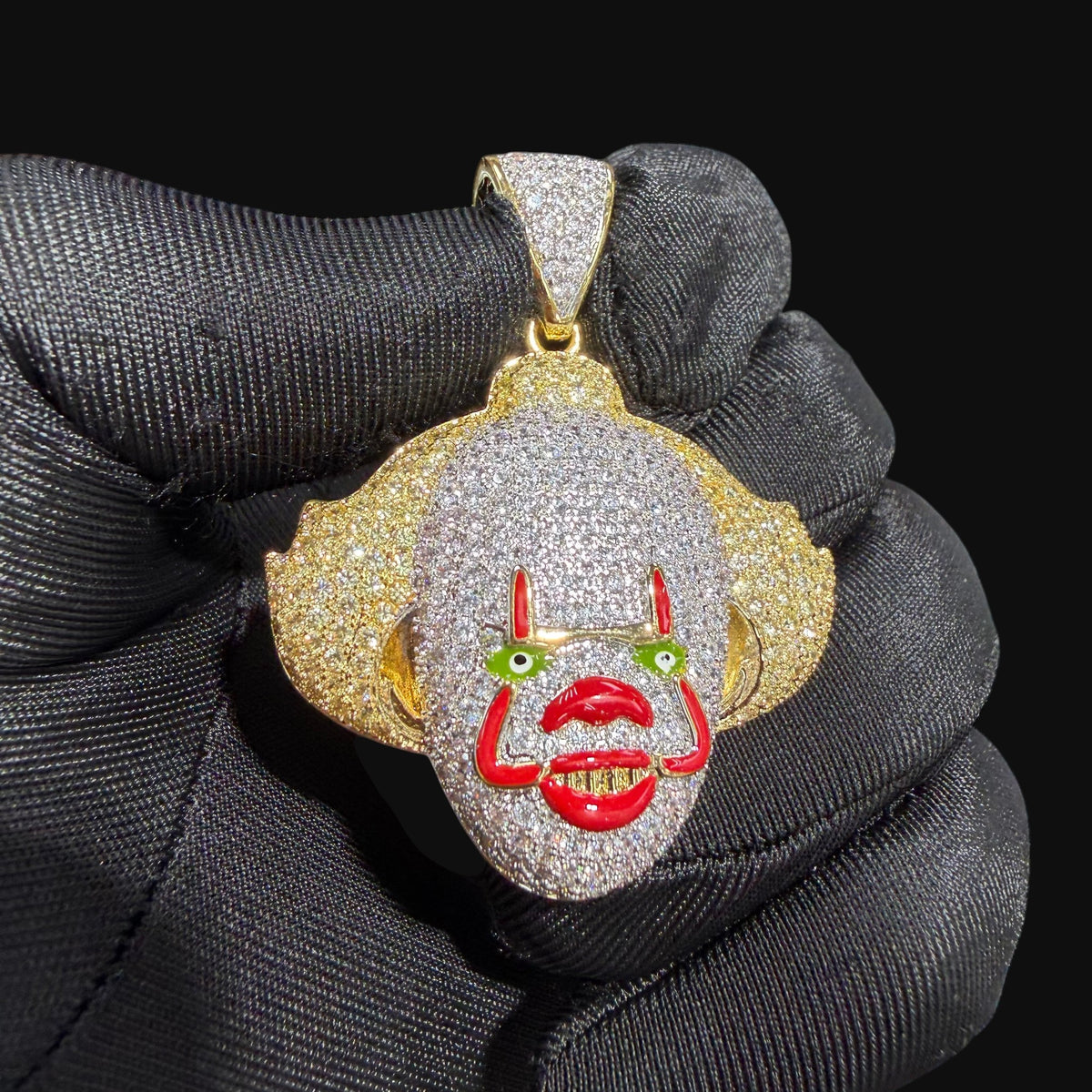 14K Gold Iced Out Clown Face Pendant | CZ Diamond Hip Hop Necklace | Carnival Mask Bling Charm