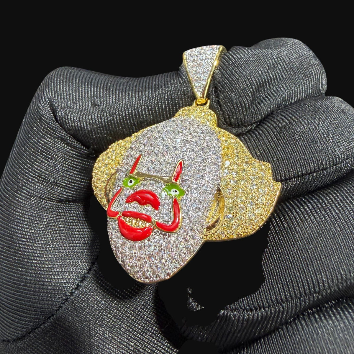14K Gold Iced Out Clown Face Pendant | CZ Diamond Hip Hop Necklace | Carnival Mask Bling Charm