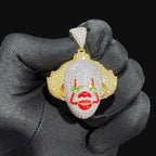 14K Gold Iced Out Clown Face Pendant | CZ Diamond Hip Hop Necklace | Carnival Mask Bling Charm