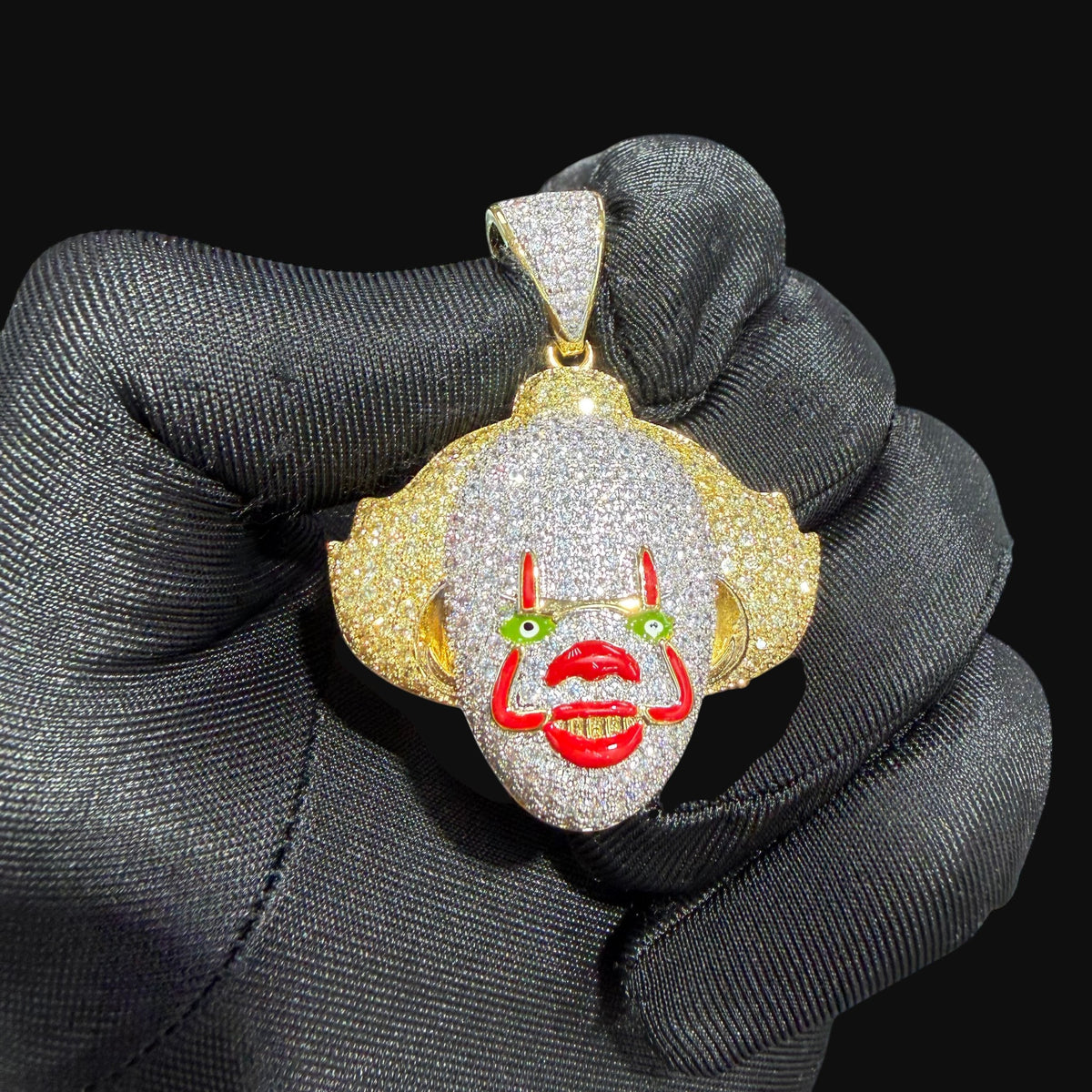 14K Gold Iced Out Clown Face Pendant | CZ Diamond Hip Hop Necklace | Carnival Mask Bling Charm