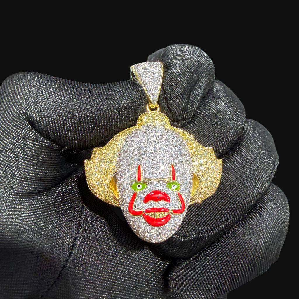 14K Gold Iced Out Clown Face Pendant | CZ Diamond Hip Hop Necklace | Carnival Mask Bling Charm