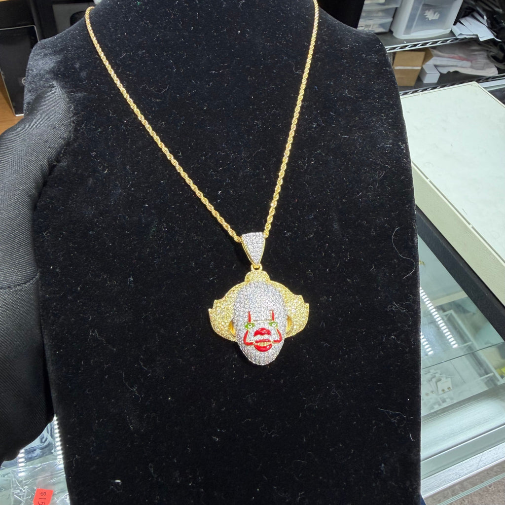 14K Gold Iced Out Clown Face Pendant | CZ Diamond Hip Hop Necklace | Carnival Mask Bling Charm