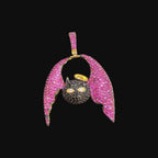 Pink Angel Devil Bat Pendant Iced Out CZ Necklace Gold Hip Hop Statement Charm with Free Rope Chain