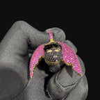 Pink Angel Devil Bat Pendant Iced Out CZ Necklace Gold Hip Hop Statement Charm with Free Rope Chain