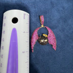 Pink Angel Devil Bat Pendant Iced Out CZ Necklace Gold Hip Hop Statement Charm with Free Rope Chain