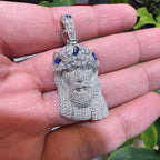 Moissanite Jesus Blue Crown 1.5" Pendant