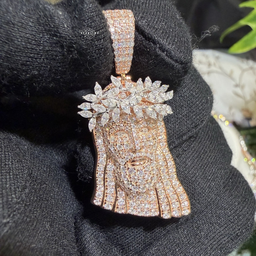 Moissanite Marquis Thorns Rose Jesus Pendant