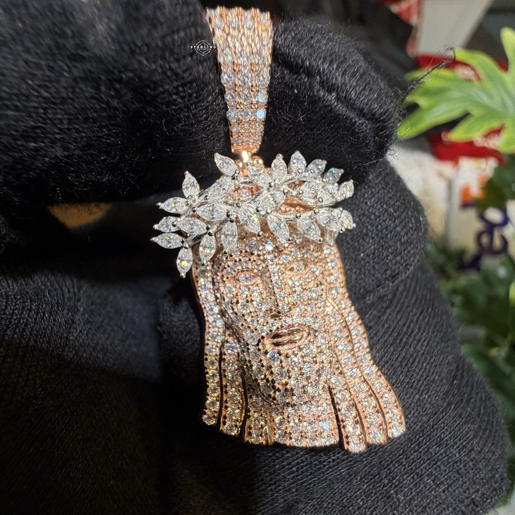 Moissanite Marquis Thorns Rose Jesus Pendant