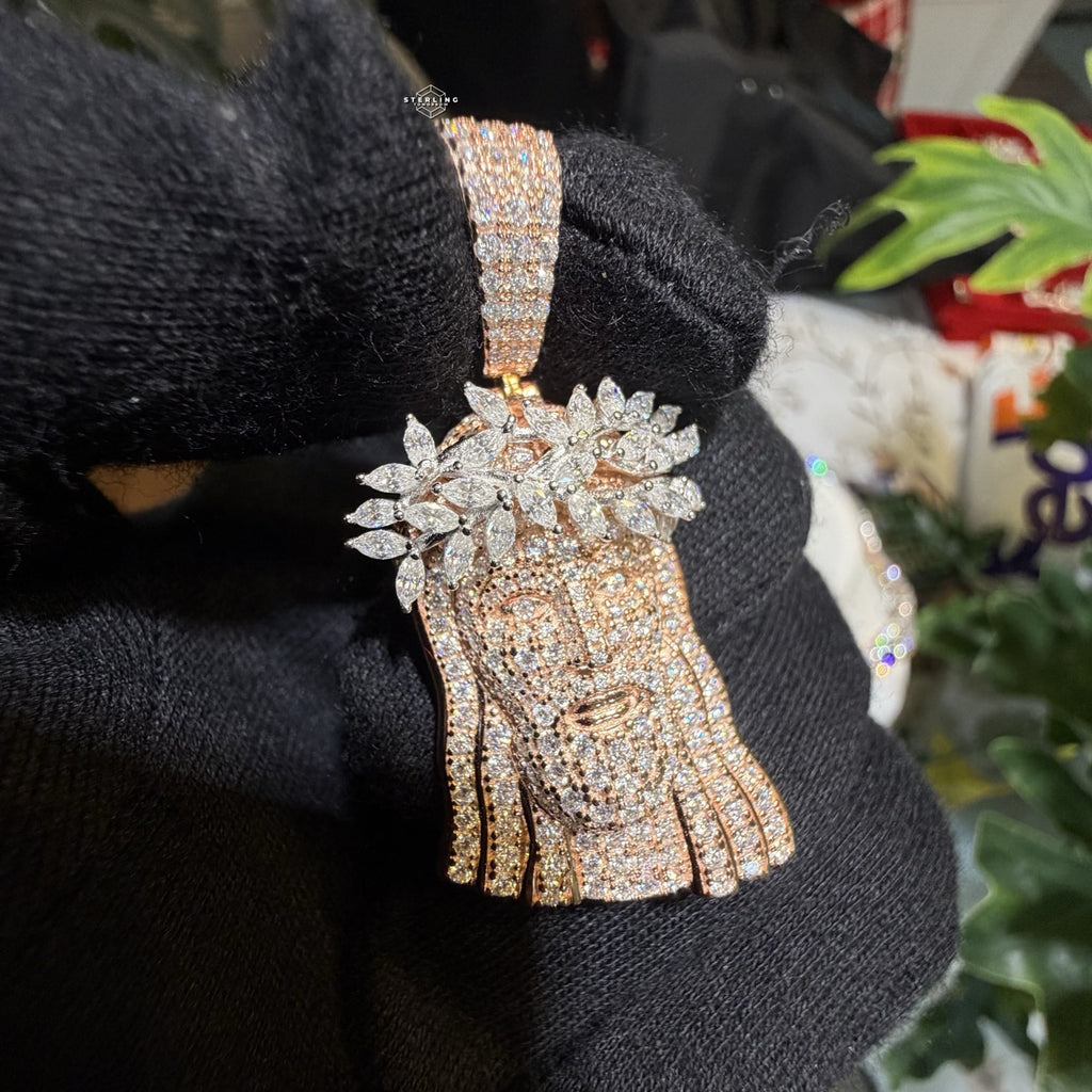 Moissanite Marquis Thorns Rose Jesus Pendant