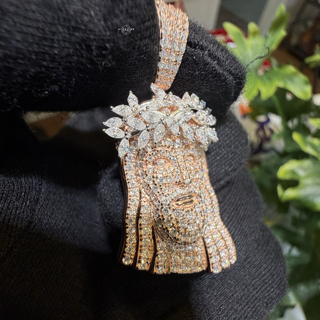 Moissanite Marquis Thorns Rose Jesus Pendant