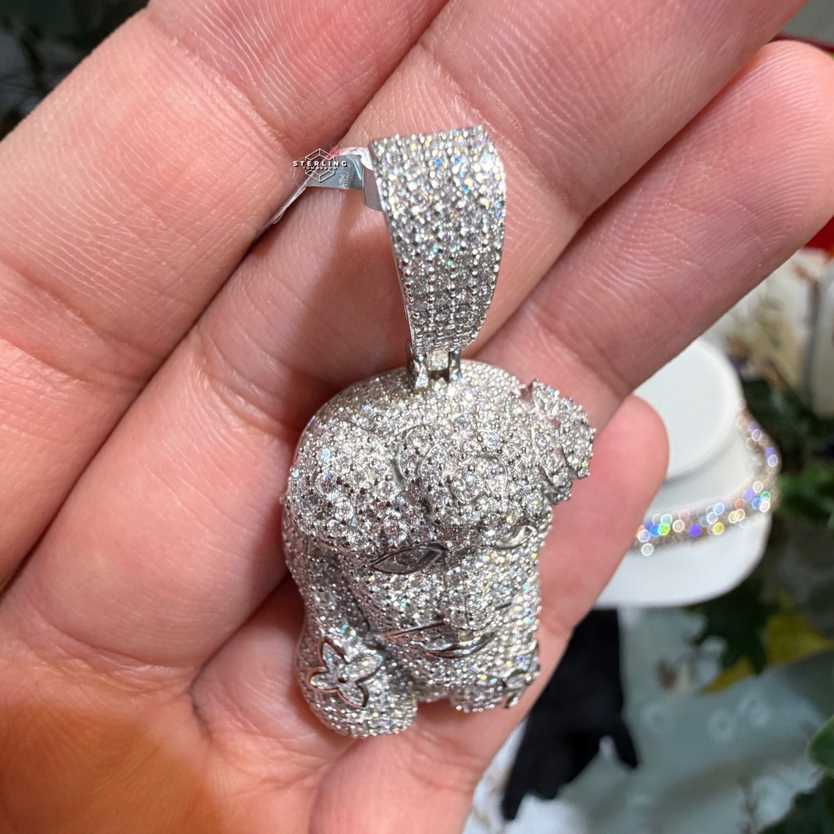 Moissanite Jesus Flower Pendant + Rope Chain