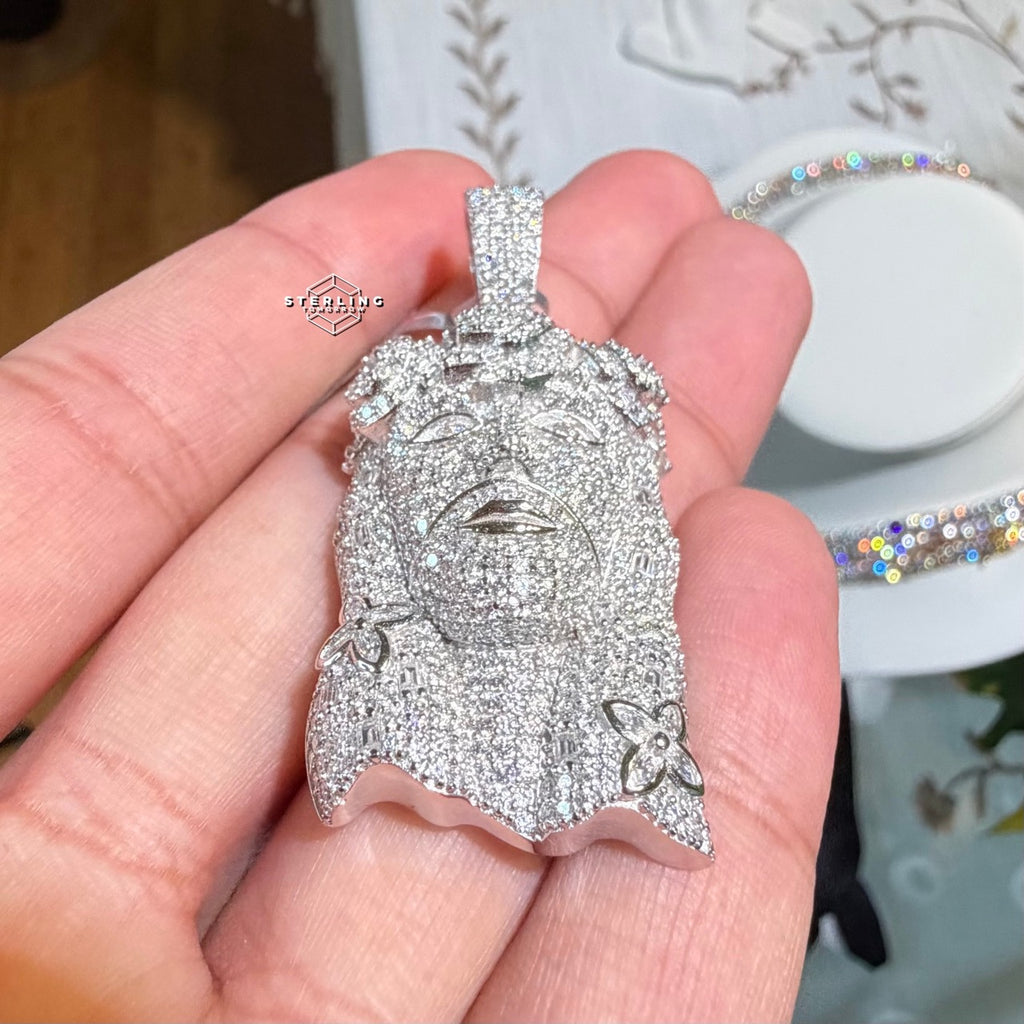 Moissanite Jesus Flower Pendant + Rope Chain