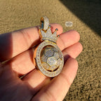Spinning Soccer King Pendant Iced 14k Gold Plated