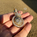 Spinning Soccer King Pendant Iced 14k Gold Plated