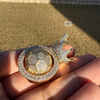 Spinning Soccer King Pendant Iced 14k Gold Plated