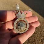 Spinning Soccer King Pendant Iced 14k Gold Plated