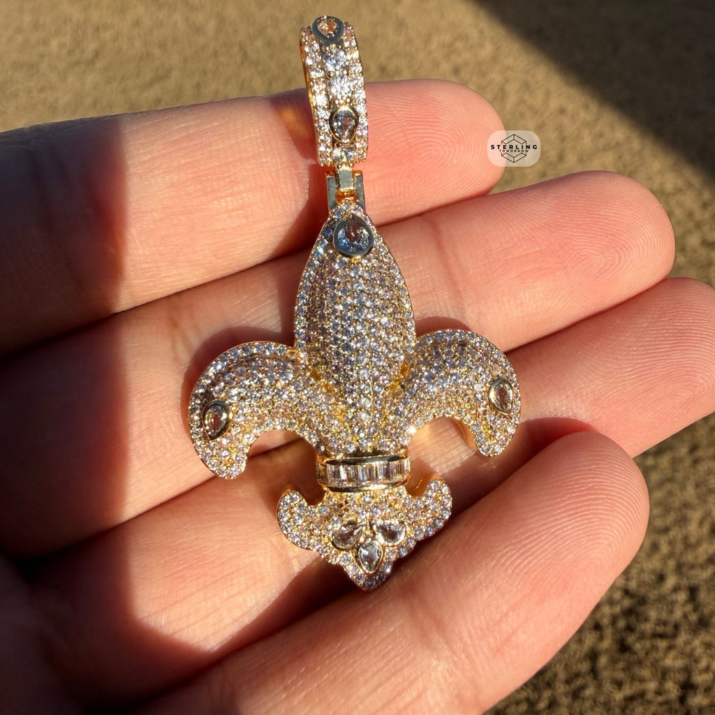 Fleur De Lis 14K Gold Plated Iced Out Pendant