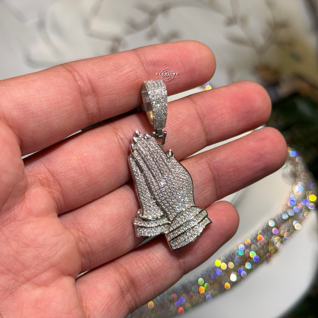 Prayer Hands Iced Out Moissanite Pendant