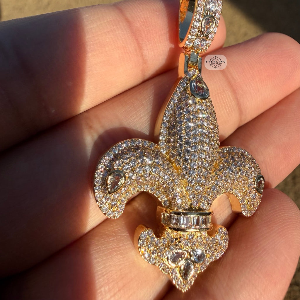 Fleur De Lis 14K Gold Plated Iced Out Pendant