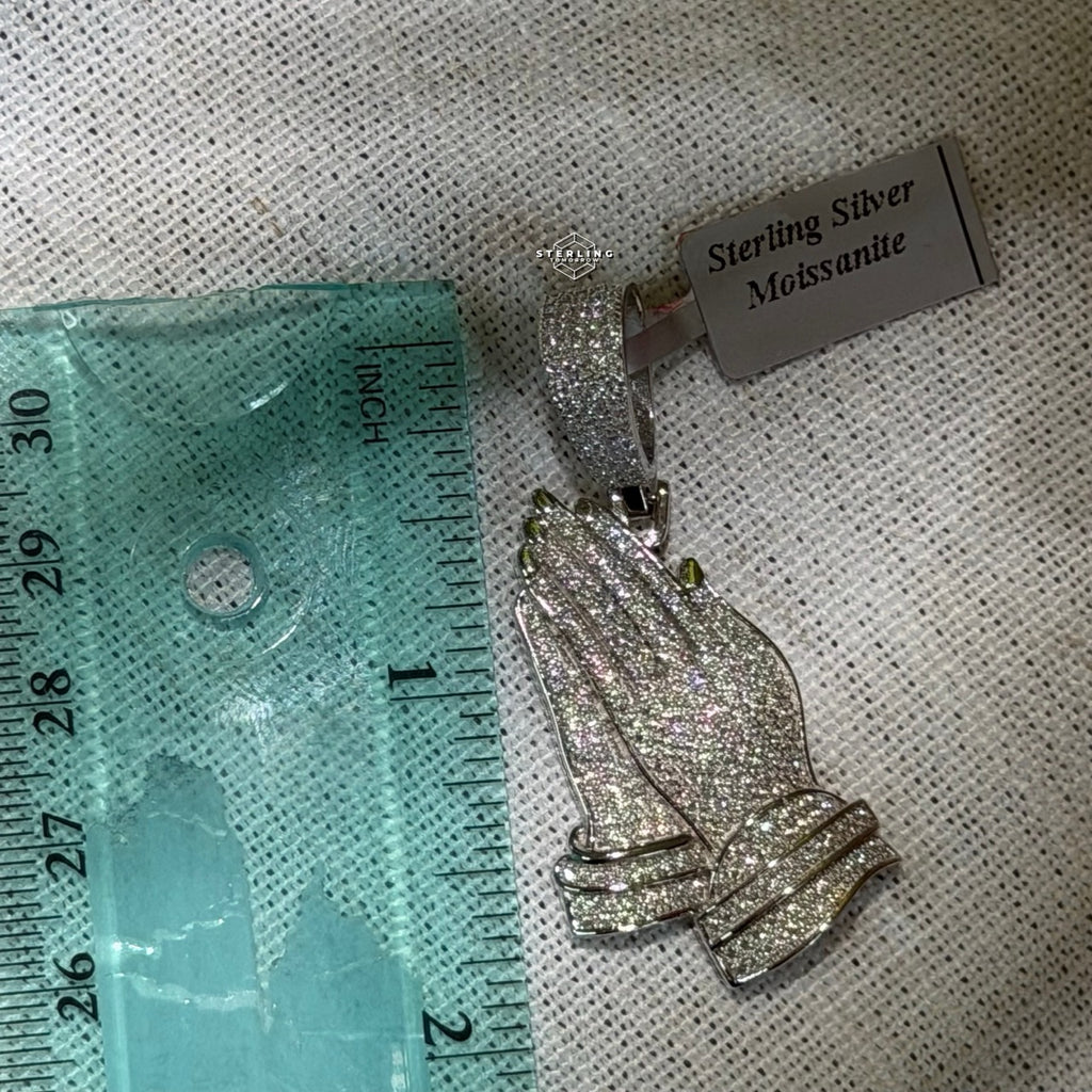 Prayer Hands Iced Out Moissanite Pendant