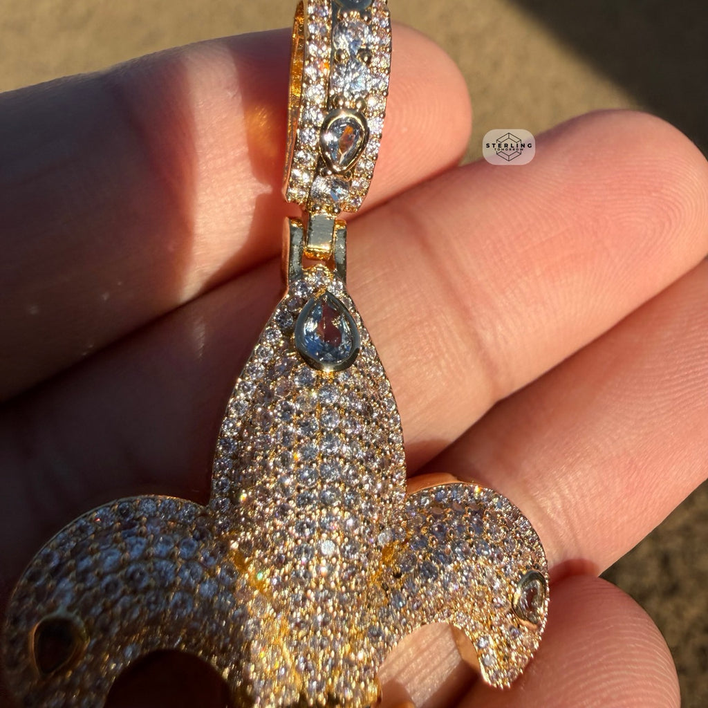 Fleur De Lis 14K Gold Plated Iced Out Pendant