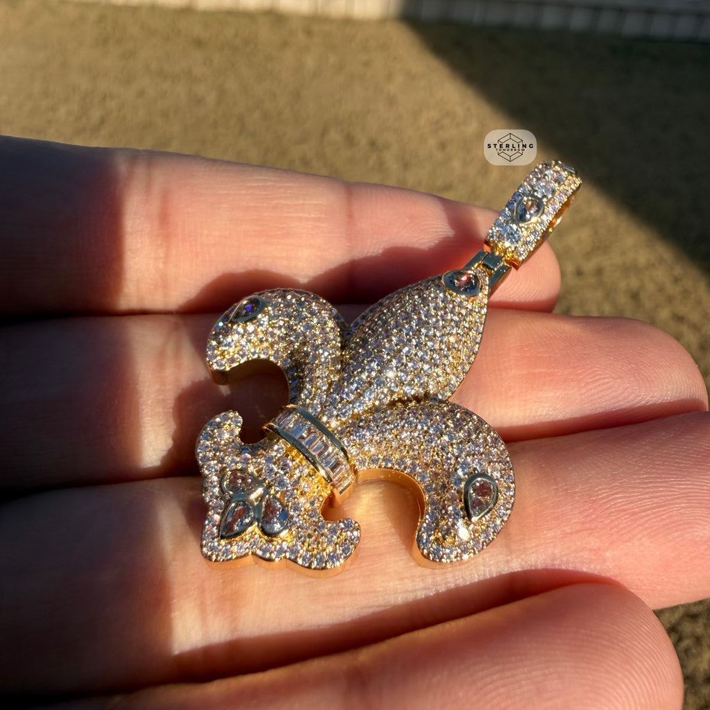 Fleur De Lis 14K Gold Plated Iced Out Pendant