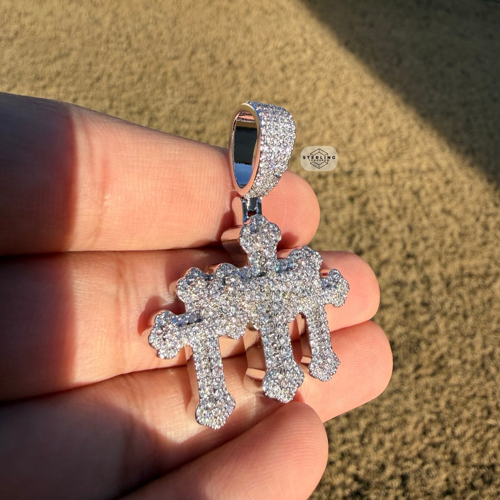 Triple Cross 14K White Gold Plated Iced Pendant